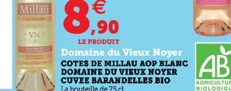côtes de millau aop blanc domaine du vieux noyer cuvée barandelles bio