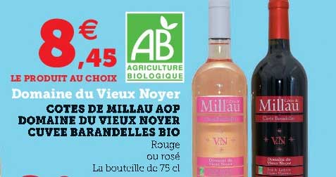 côtes de millau aop domaine du vieux noyer cuvée barandelles bio