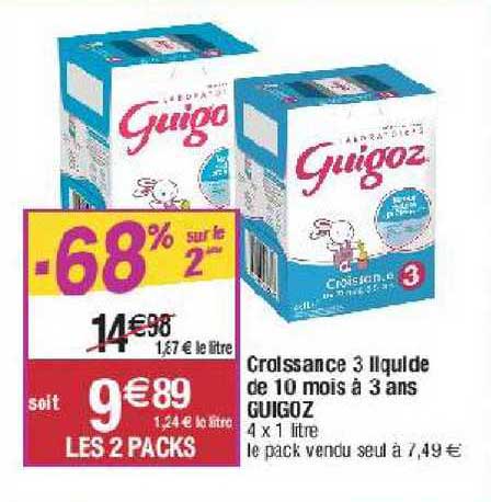 croissance 3 liquide de 10 mois à 3 ans guigoz -68% sur le 2ème