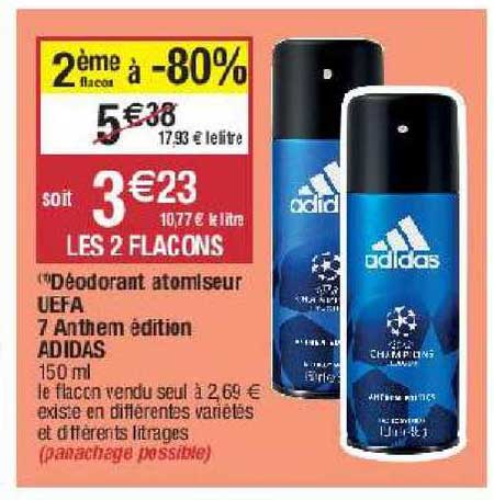 déodorant atomiseur uefa 7 anthem édition adidas 2ème flacon à -80%