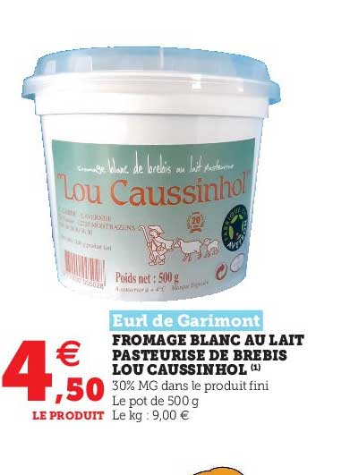 fromage blanc au lait pasteurisé de brebis lou caussinhol