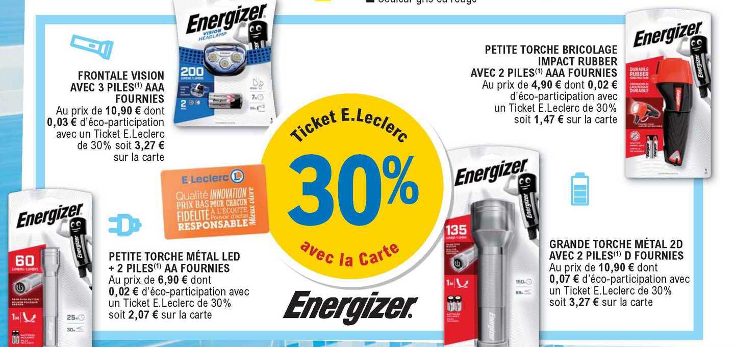 frontale vision avec 3 piles aaa fournies, petite torche métal led + 2 piles aa fournies, petite torche bricolage impact rubber avec 2 piles aaa fournies, grande torche métal 2d avec 2 piles d fournie