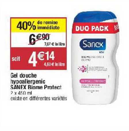 gel douche hypoallergenic sanex boime protect 40% de remise immédiate