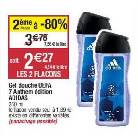 gel douche uefa 7 antherm édition adidas 2ème flacon à -80%