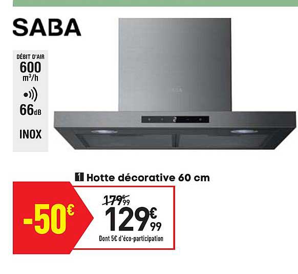 hotte décorative 60 cm saba