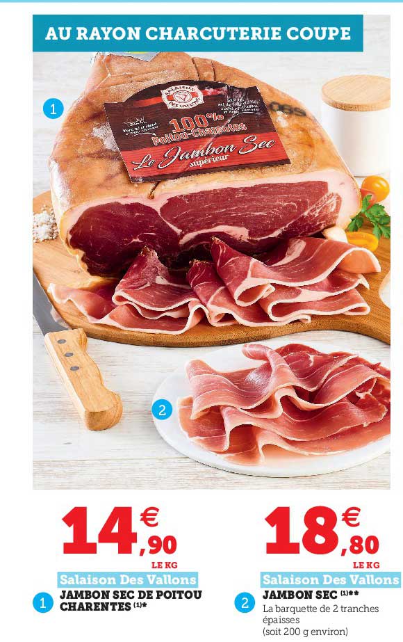 jambon sec de poitou charentes, jambon sec salaison des vallons