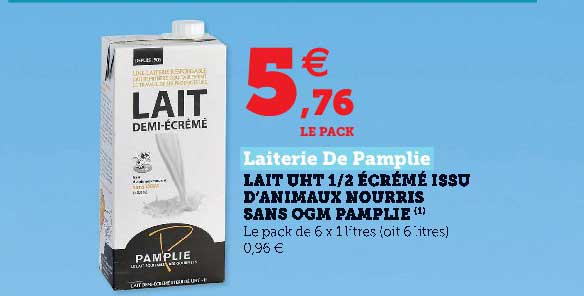 Lait Uht 1-2 écrémé Issu D'animaux Nourris Sans Ogm Pamplie Laiterie De Pamplie