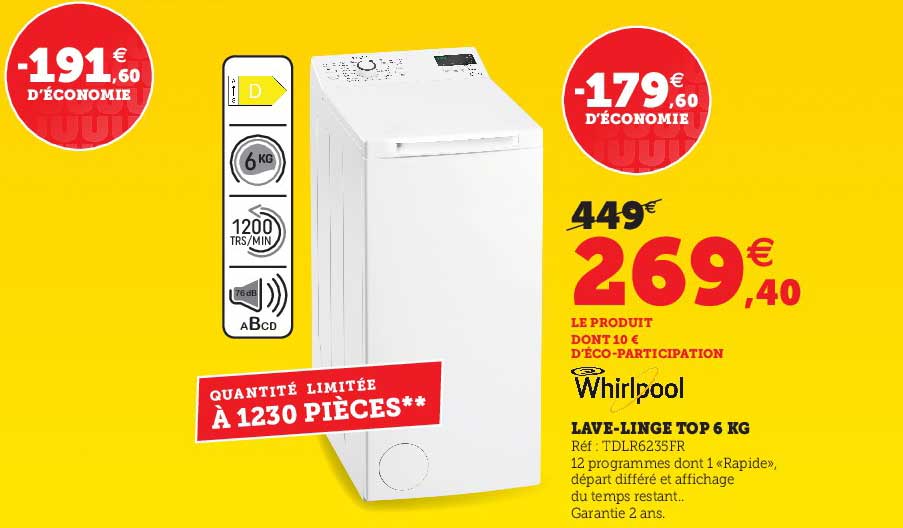 Lave-linge Top 6 Kg Whirlpool