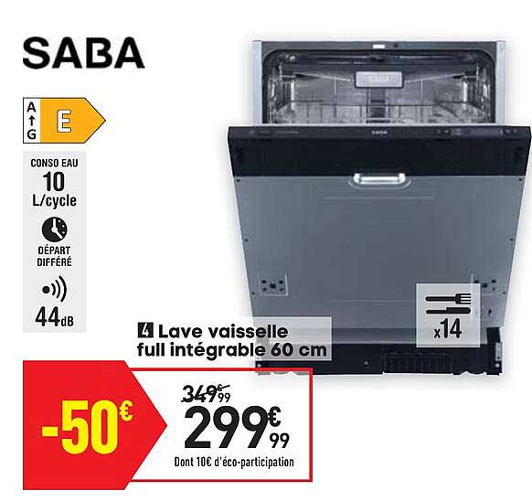 lave vaisselle full intégrable 60 cm saba