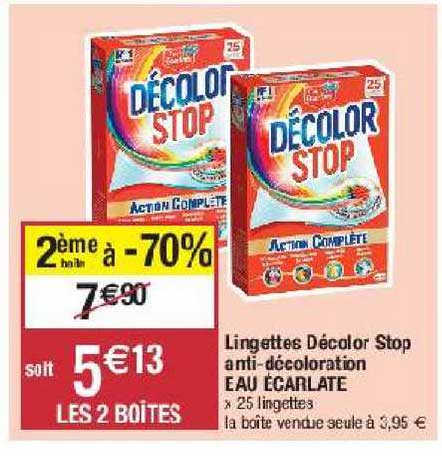 lingettes décolor stop anti-décoloration eau écarlate 2ème boite à -70%