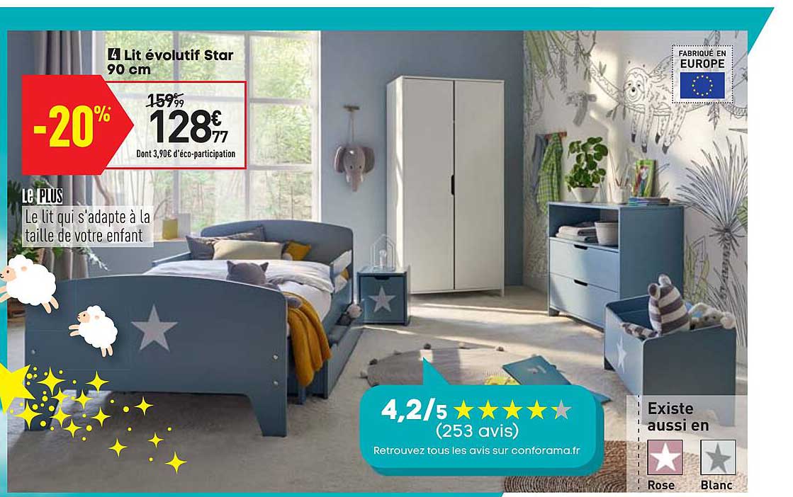 lit évolutif star 90 cm
