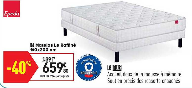 matelas le raffiné 160 x 200 cm epeda