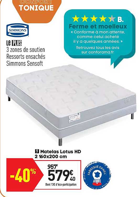Matelas Lotus Hd 2 160 X 200 Cm Simmons