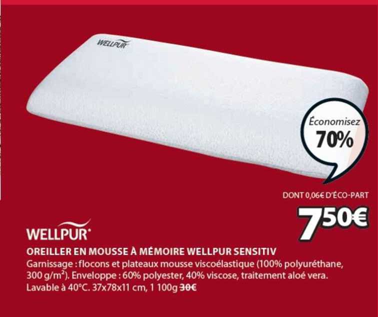 Oreiller En Mousse à Mémoire Wellpur Sensitiv