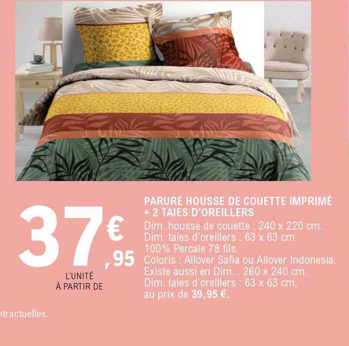 parure housse de couette imprimé + 2 taies d'oreillers