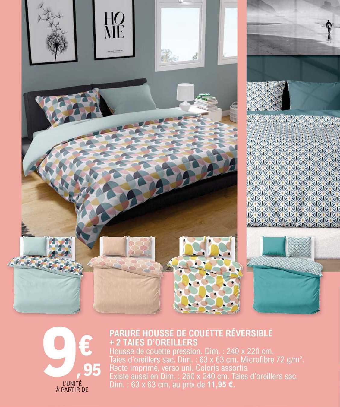 parure housse de couette réversible + 2 taies d'oreillers
