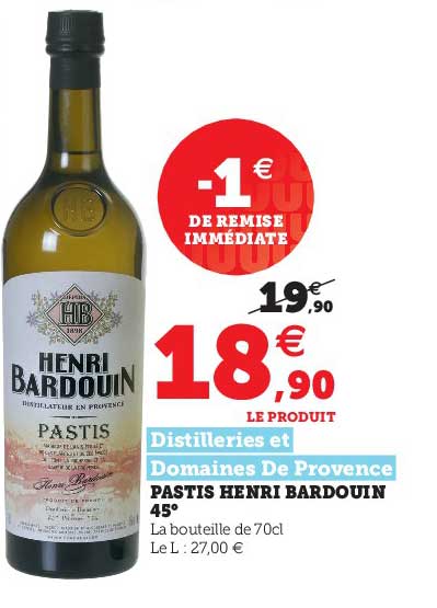 pastis henri bardouin 45° distilleries et domaines de provence