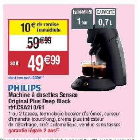 philips machine à dosettes senseo original plus deep black réf. csa210 61