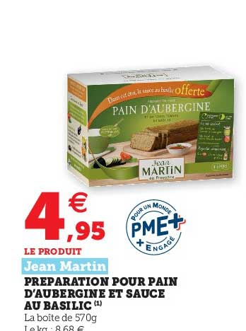 préparation pour pain d'aubergine et sauce au basilic jean martin