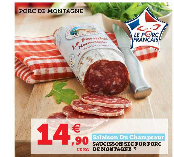 saucisson sec pur porc de montagne salaison du champsaur