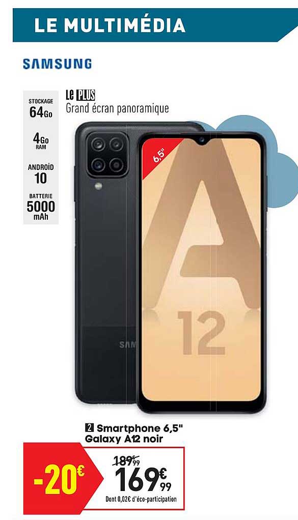 smartphones 6,5" galaxy a12 noir samsung