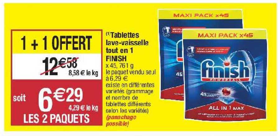 tablettes lave-vaisselle tout en 1 finish 1+1 offert