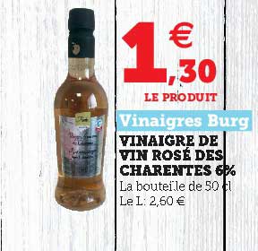 vinaigre de vin rosé des charentes 6% vinaigres burg