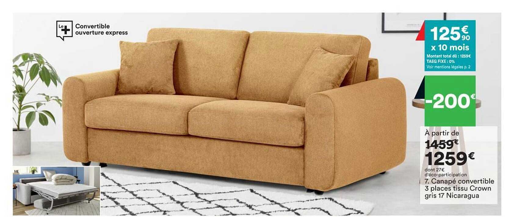 canapé convertible 3 places tissu crown gis 17 nicaragua
