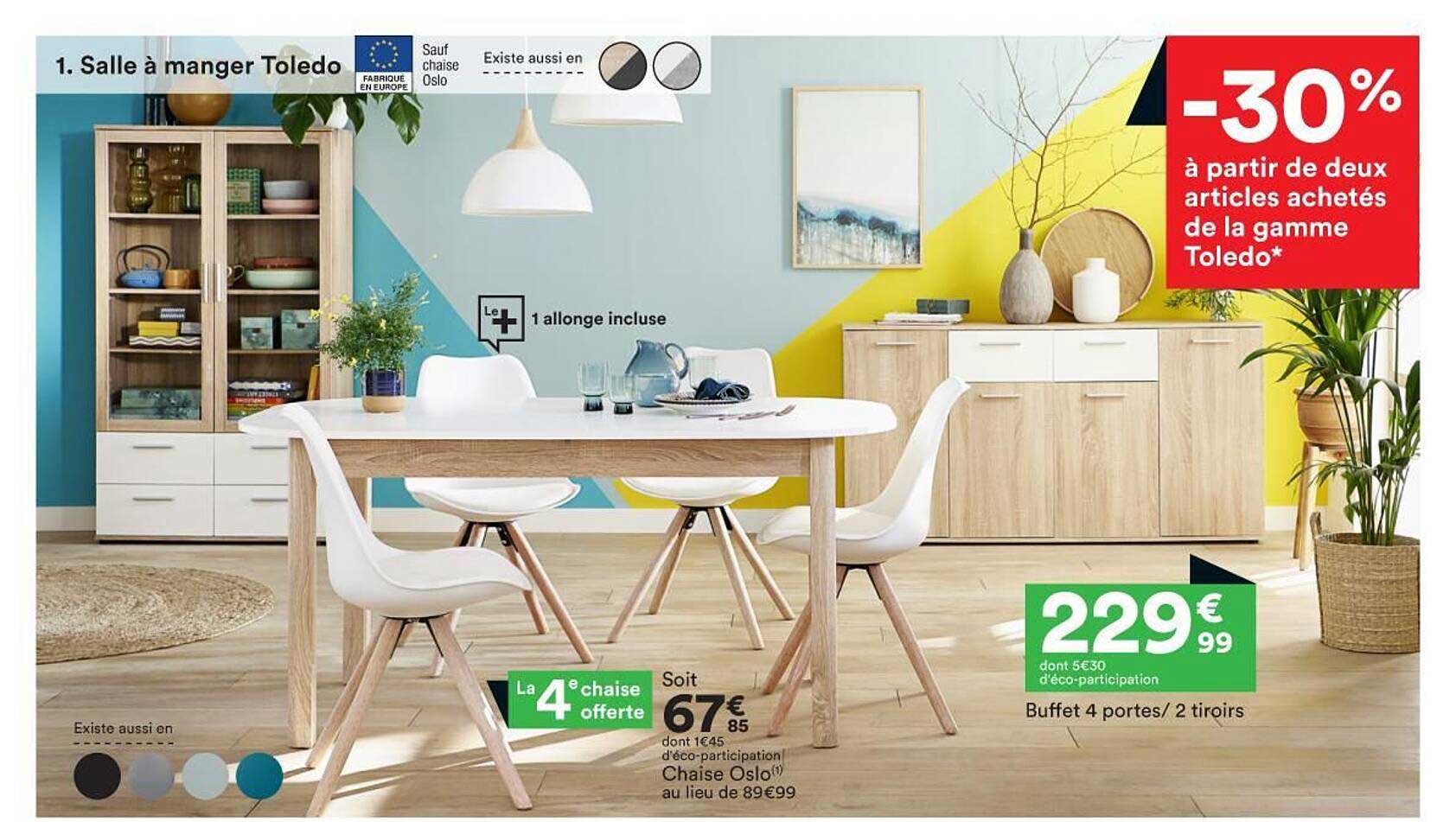 chaise oslo, buffet 4 portes-2 tiroirs