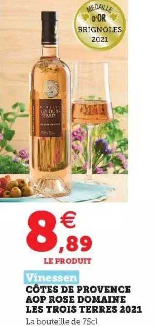 côtes de provence aop rosé domaine les trois terres 2021 vinessen