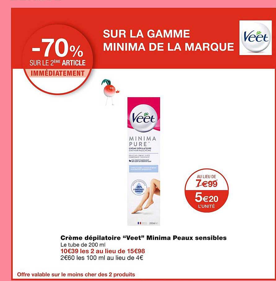 crème dépilatoire "veet" minima peaux sensibles