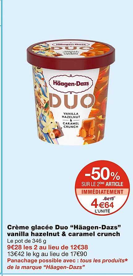 Crème Glacée Duo "häagen-dazs" Vanilla Hazelnut & Caramel Crunch