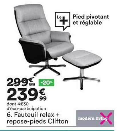 fauteuil relax + repose-pieds clifton