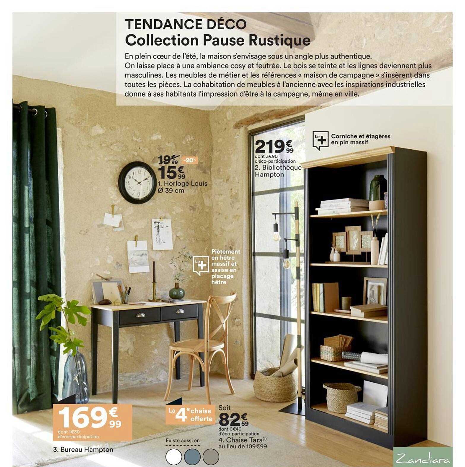 horloge louis, bibliothèque hampton, bureau hampton, chaise tara