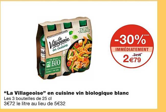 "la villageoise" en cuisine vin biologique blanc