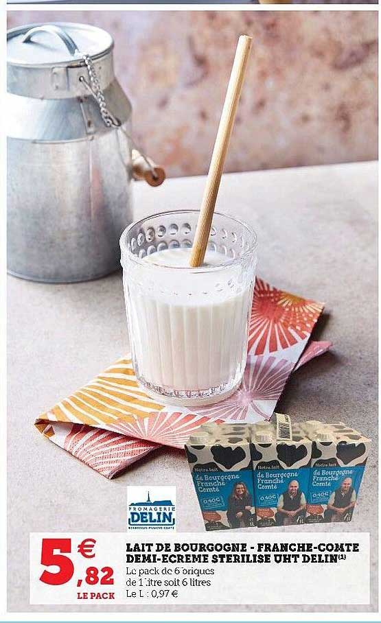 lait de bourgogne - franche-comté demi-écrémé stérilisé uht delin