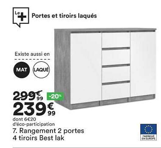 rangement 2 portes, 4 tiroirs best lak