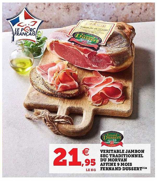 véritables jambon sec traditionnel du morvan affine 9 mois fernand dussert