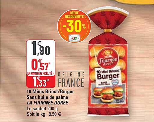 10 minis brioch'burger sans huile de palme la fournée dorée