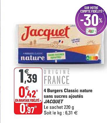 4 Burgers Classic Nature Sans Sucres Ajoutés Jacquet