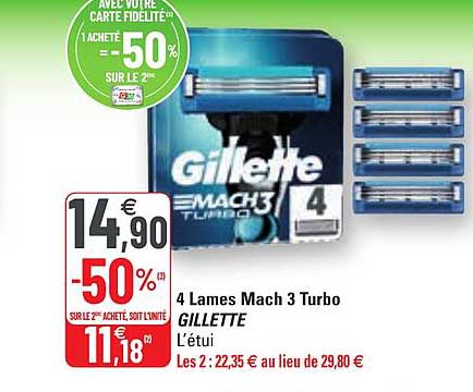 4 lames mach3 turbo gillette