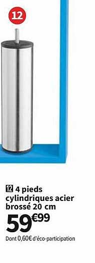 4 pieds cylindriques acier brossé .20 cm