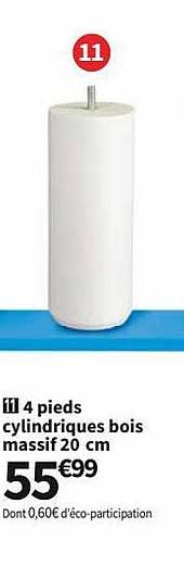 4 pieds cylindriques bois massif 20 cm