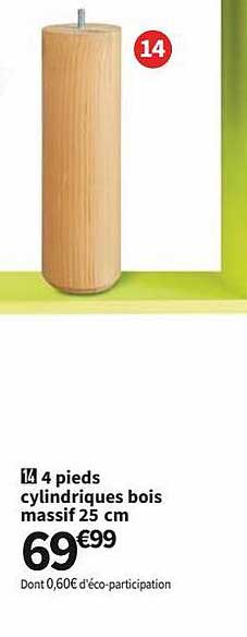 4 pieds cylindriques bois massif 25 cm