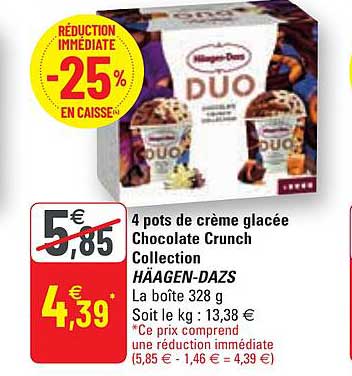 4 pots de crème glacée chocolate crunch collection häagen-dazs