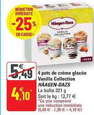 4 pots de crème glacée vanilla collection häagen-dazs