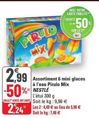 Assortiment 6 Mini Glaces à L'eau Pirulo Mix Nestlé