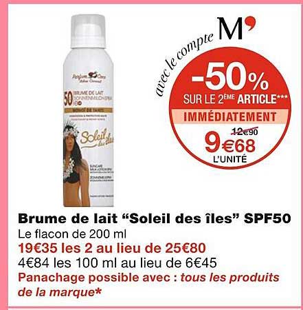 brume de lait "soleil des îles" spf50