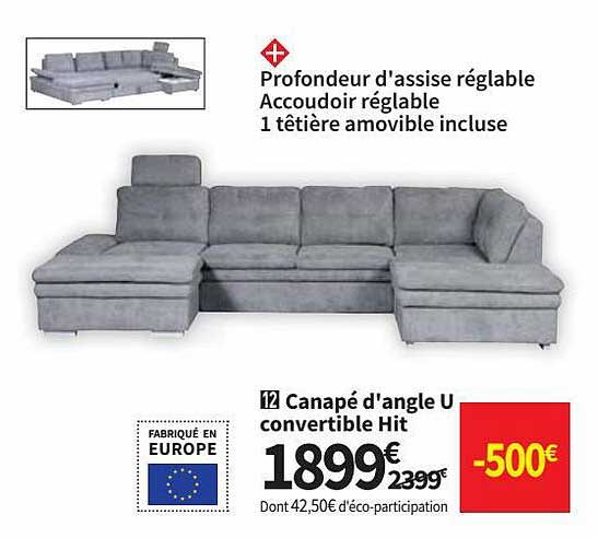 canapé d'angle u convertible hit