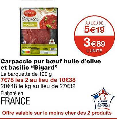 Carpaccio Pur Boeuf Huile D'olive Et Basilic "bigard"